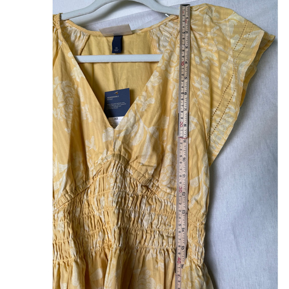 NWT Women's Short Sleeve Smocked Yellow Midi A-Line Dress Universal Thread XS - Picture 3 of 15